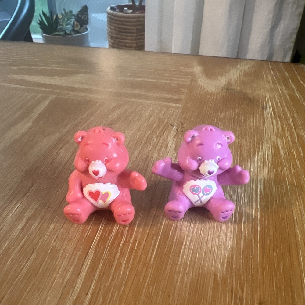 Lot of 2 Mini Care Bears Figures Cheer Bear & Share Bear 1.5"‎ Cake Topper